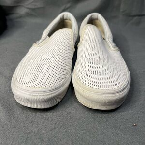 Vans white perforated leather slip-ons